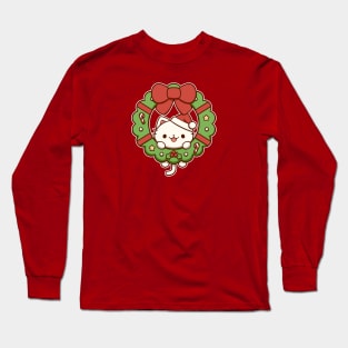 Kitty Christmas Wreath | Holiday Long Sleeve T-Shirt